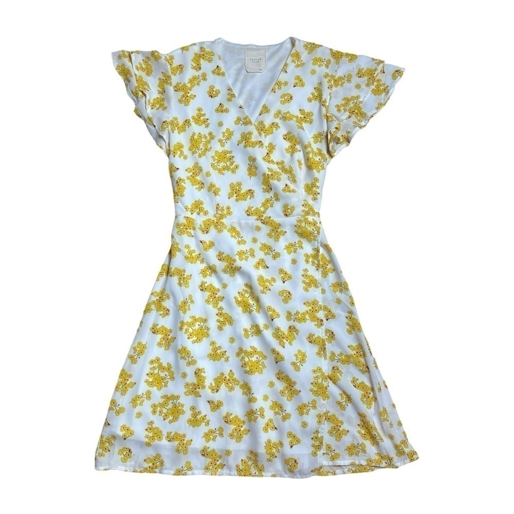 Harper Heritage White & Yellow Floral Wrap Mini Dress US S